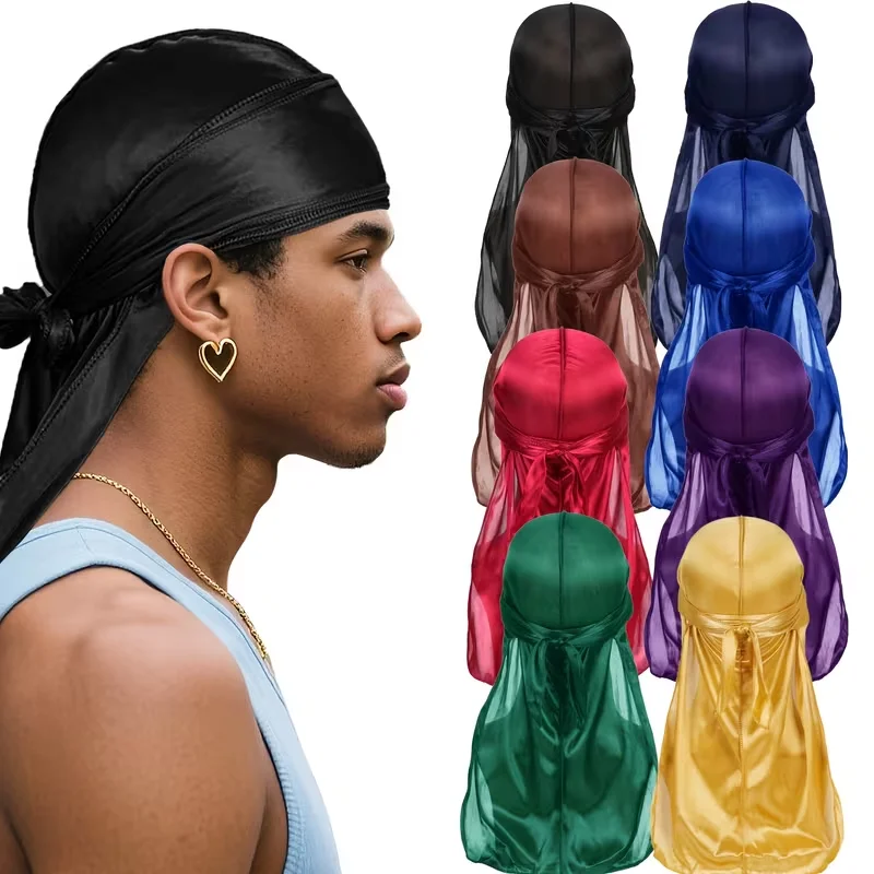 

200 шт./лот Оптовая продажа: Универсальные длинные шелковистые атласные дышащие тюрбаны, парики, дураги, головные уборы для байкеров, шапки для химиотерапии, пиратские шляпы