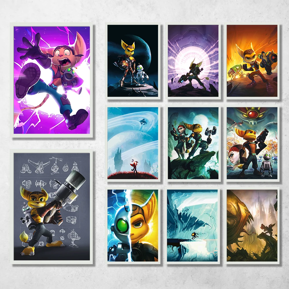 Ratchet N Clank Cartoon Fan Art Poster Canvas Painting Cartoon Kids Room Aesthetic Wall Decor Ratchet N Clank Anime Decoration