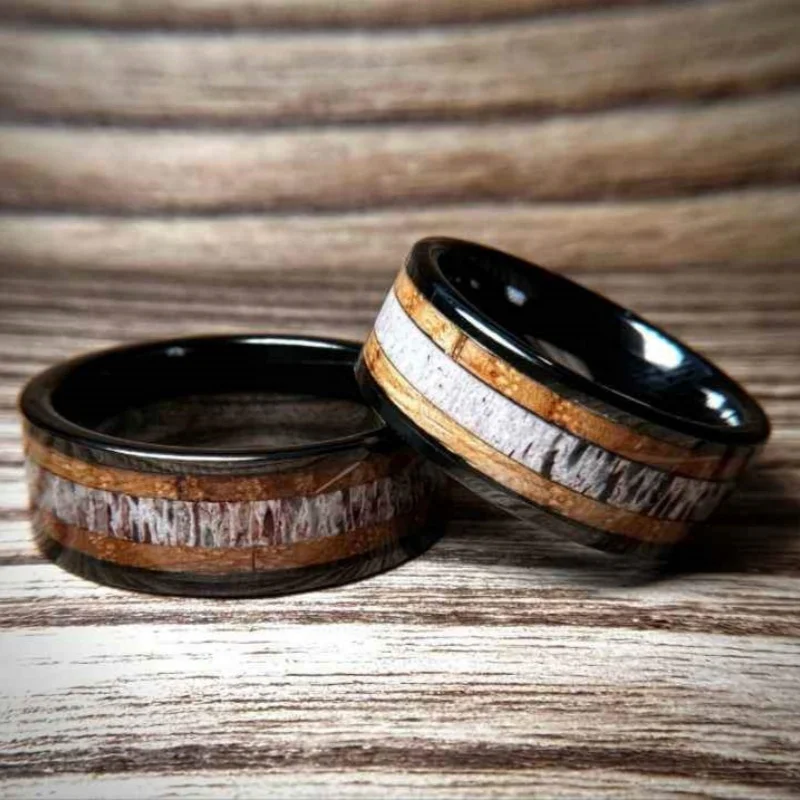 Hot Selling Tungsten Carbide Wood Grain Men's Rings, Bamboo Wood Inlaid Men's Engagement and Wedding Rings, Jewelry Gifts