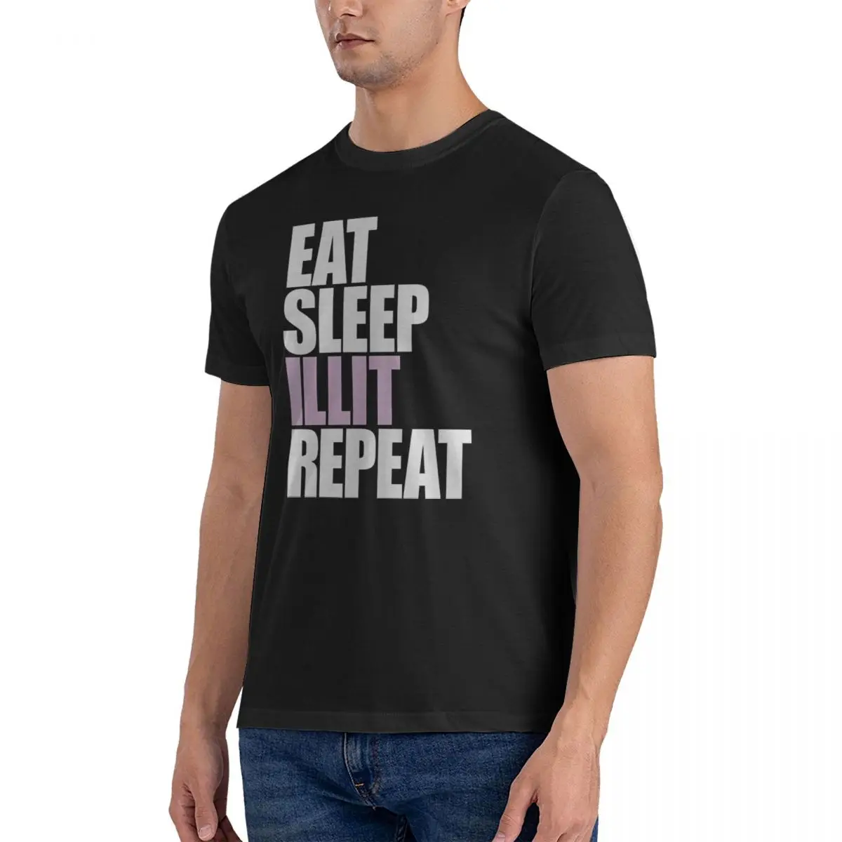 Men T-Shirt Eat Sleep Repeat Leisure Pure Cotton Tees Short Sleeve ILLIT Kpop T Shirt Crewneck Tops Printing