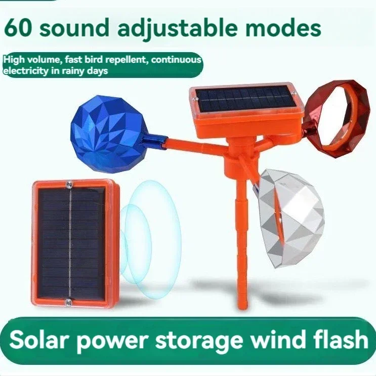 Solar Waterproof Bird Repeller with 3Pieces 360° Reflective Rotating Prisms Cups Audio Scare for Outdoor Garden Yard Scare Birds