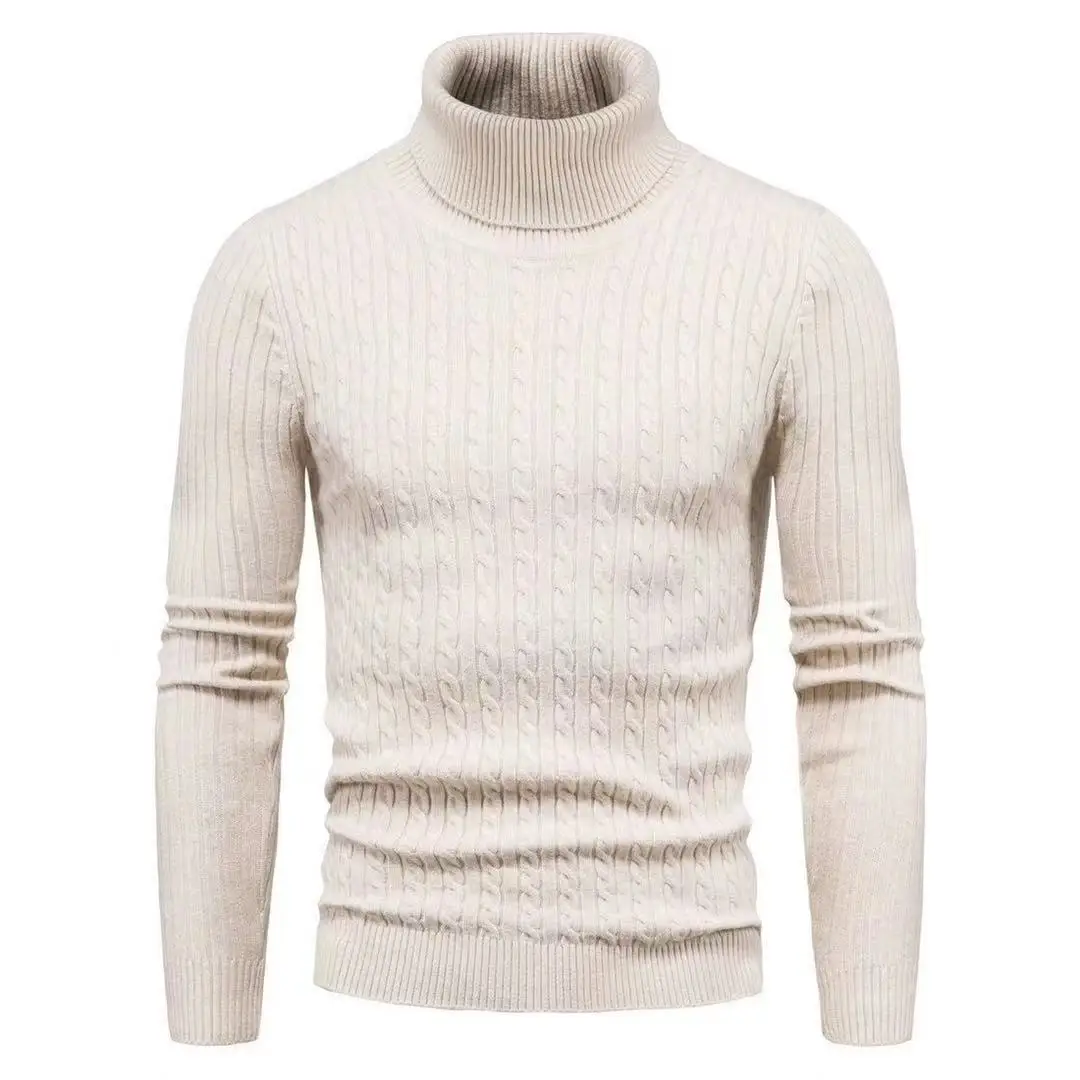 Autumn Winter Turtleneck Sweater Men Warm Fashion Solid Color Slim Fit Pullover Mens Knitted Sweater Bottoming Shirt Plus Size