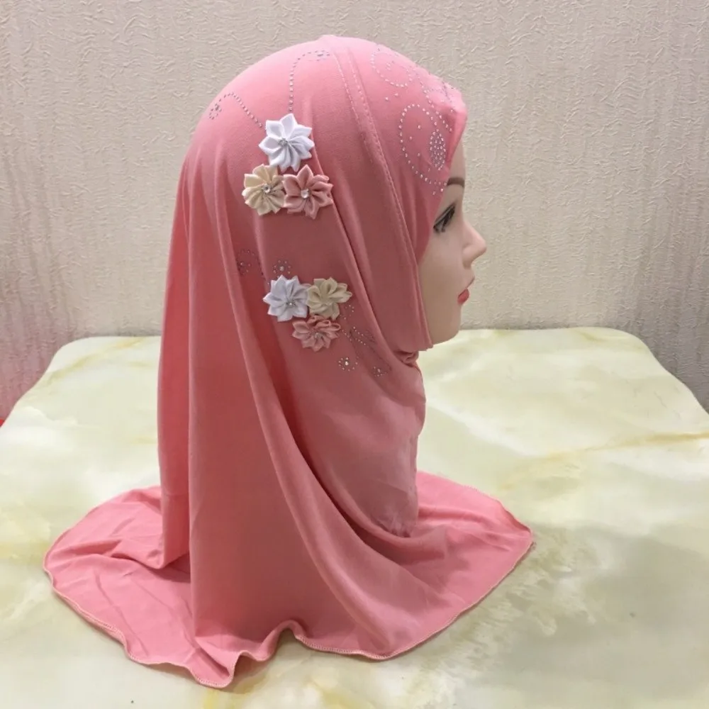 

Cute Flower Design Hijab Pull On Style Jersey Material Girls Hijab Breathable Stretchable Islamic Headscarf Eid