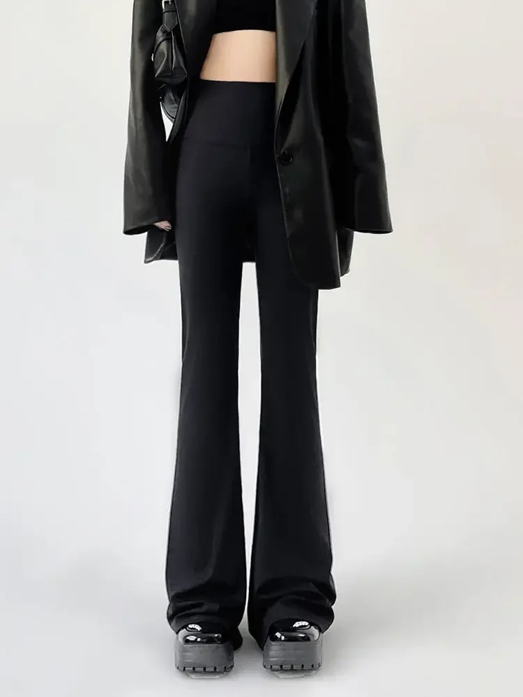 Spodnie Flare Damskie Sportowe Smukłe Eleganckie Solidne Minimalistyczne Wiosenne Letnie Pantalony De Mujer Elastyczna Talia dla Pań Cienkie Casualowe