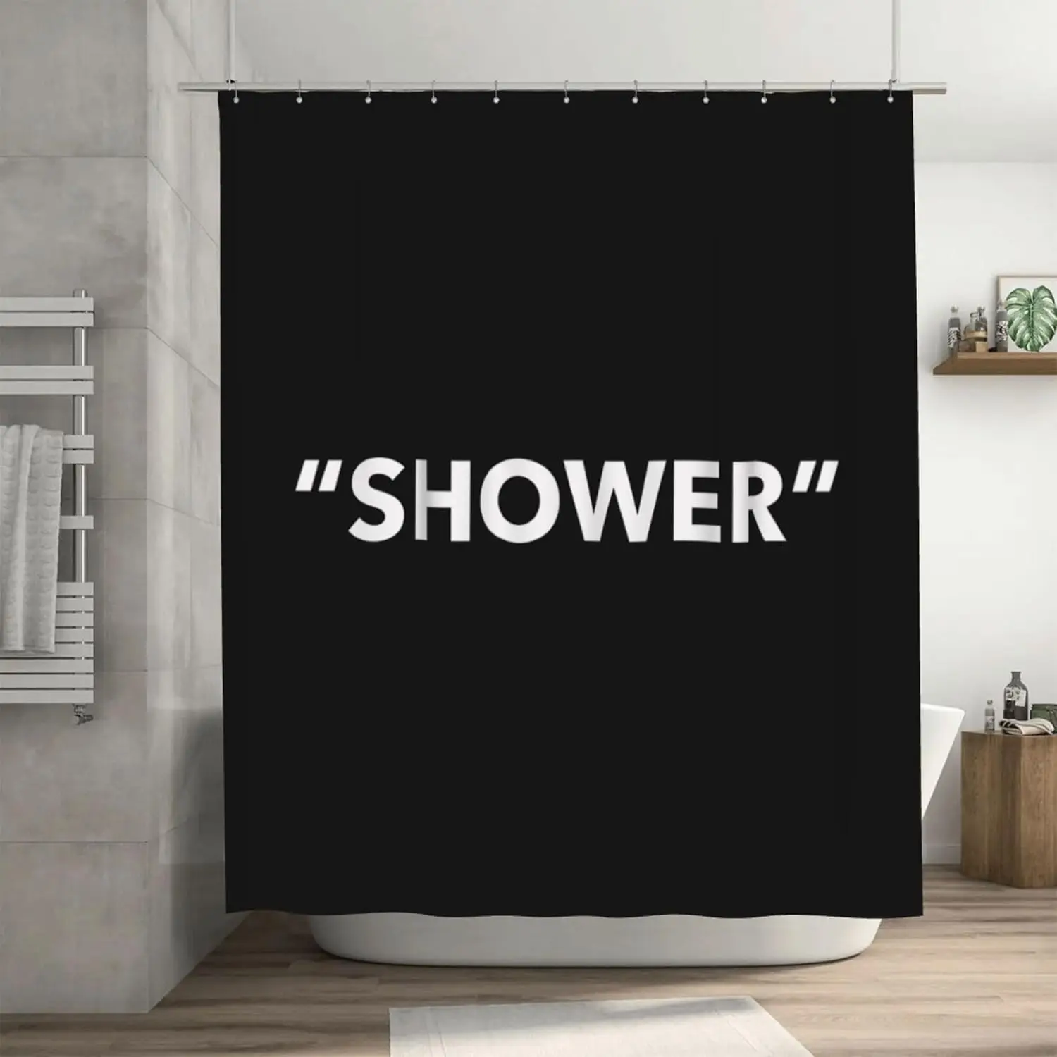 

Минималистичная черная занавеска для душа с жирным текстом «SHOWER», современный декор для ванной комнаты, водонепроницаемая ткань, легко чистится, 72x72 дюйма