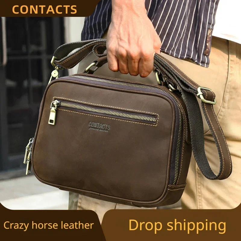 

Brand men's bag vintage crazy horse cowhide tote bags Cowhide men's shoulder bag crossbody bag outdoor sports messenger bags