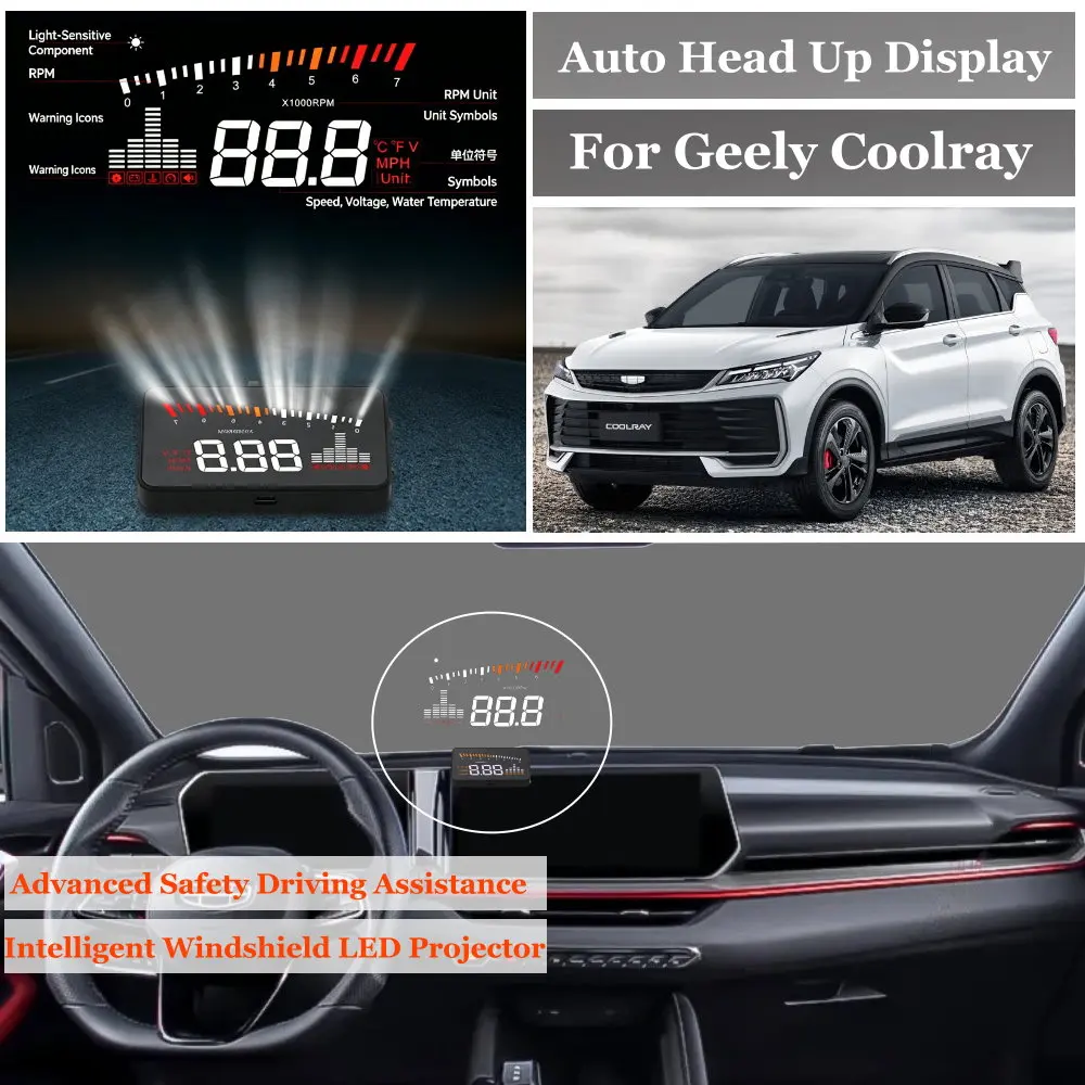 Car Head Up Display For Geely Coolray BMA Tugella CMA 2018-2026 HUD Windshield Projector Accessories Speedometer Odometer RPM