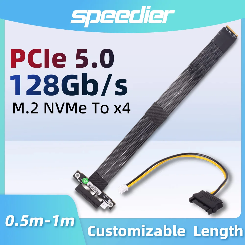 PCIE 5.0 X4 To M.2 NVMe Signal Extension Cable 180 Degrees GEN5 128Gbps High Speed for 2242 2280 SSD Riser Adapter Customized