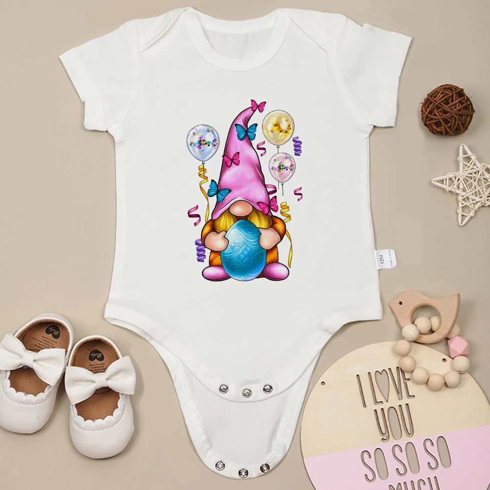 

2024 My First Easter Newborn Boy Clothes Aesthetic Easter Egg Gnome Print Cute Baby Girl Romper Cotton Skin-friendly Casual