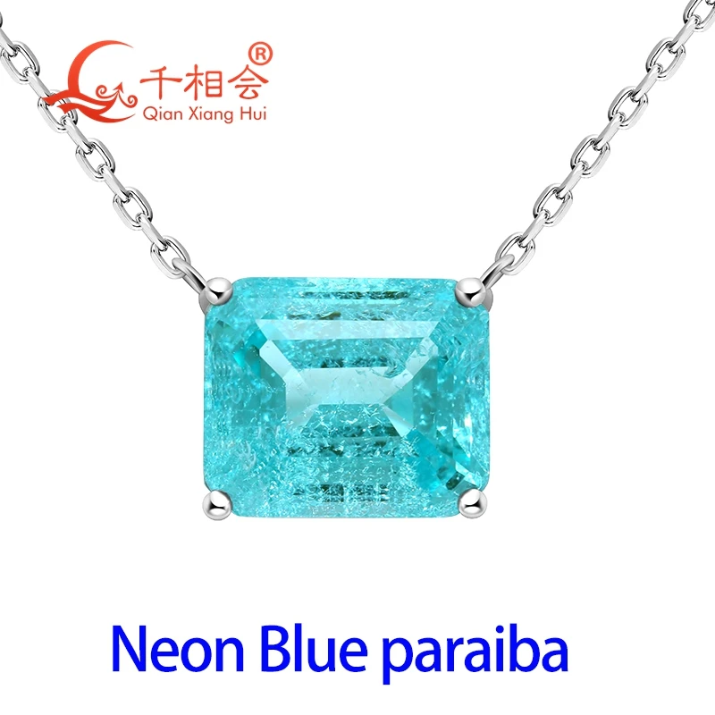 

emerald rectangle shape 10x12mm lab grown YAG neon Paraiba blue and green S925 Silver Pendant Jewelry gift necklace datting