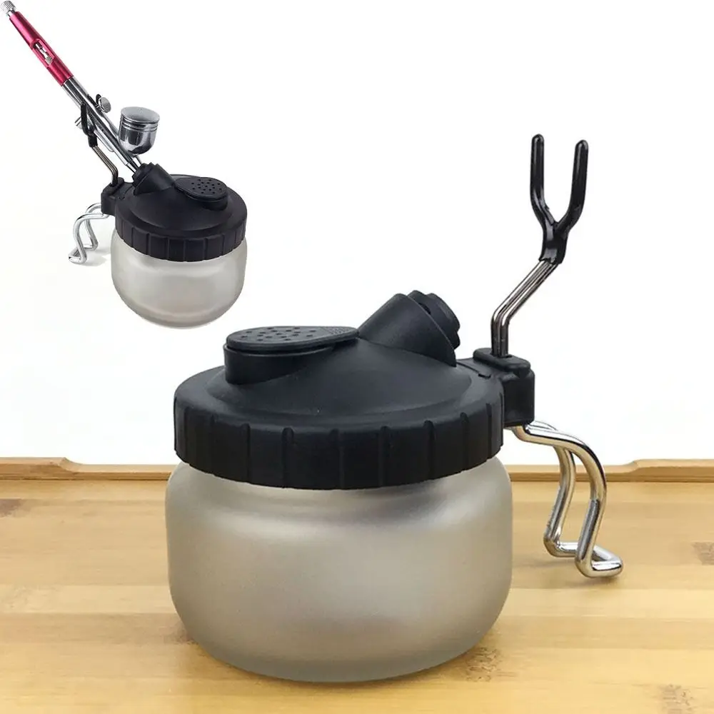 

Metal Handle Spray Pen Cleaning Pot with Airbrush Hanger Glass Bottle Waste Liquid Collector Anti-tip with Filter Sponge