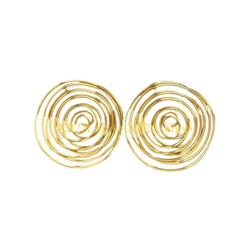 Unique Eye Catching Openwork Circular Earrings Modern Artistic Design Metallic Finish