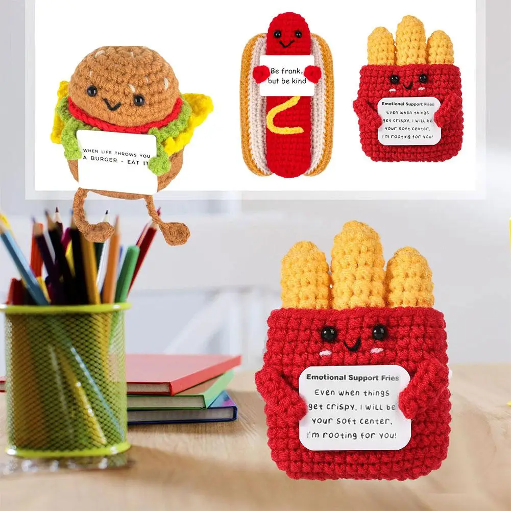 New Positive Energy French Fries Doll Creative Handmade Wool Cute Doll Card Decor Room With Decorations Desk Knitting Plush W3Q7