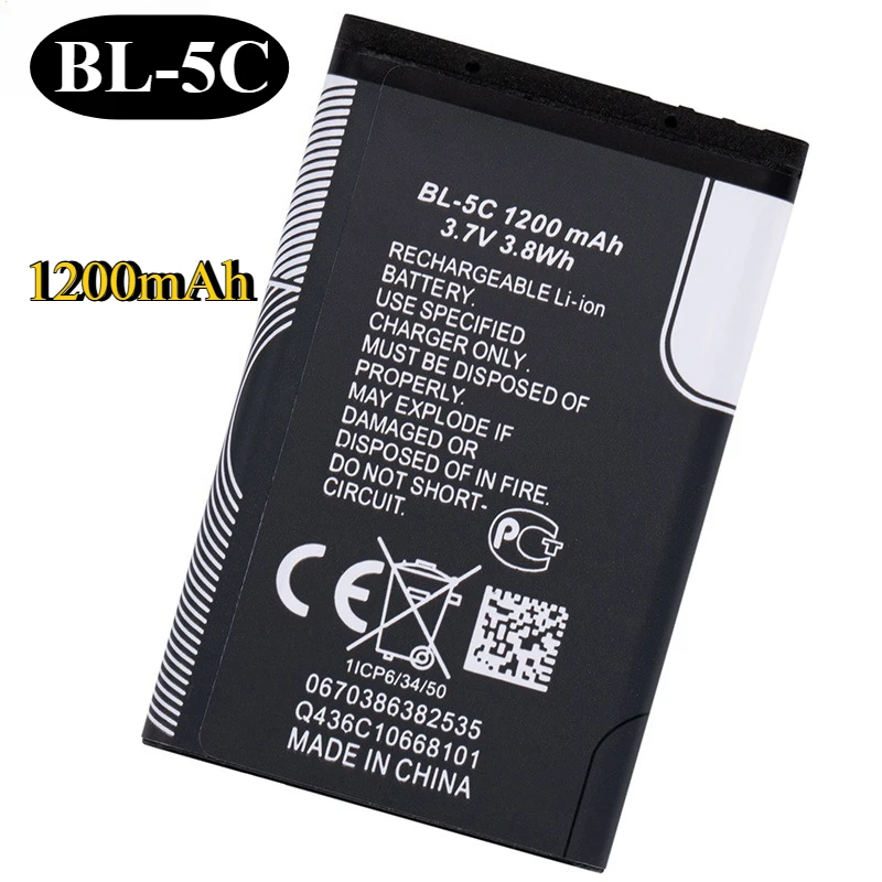 BL-5C 1020mAh Lithium Polymer Phone Battery 3.7V BL5C for Radio Nokia 2610 1100 1110 1112 1116 6230 6630 N70 N71 N72 N91 E60