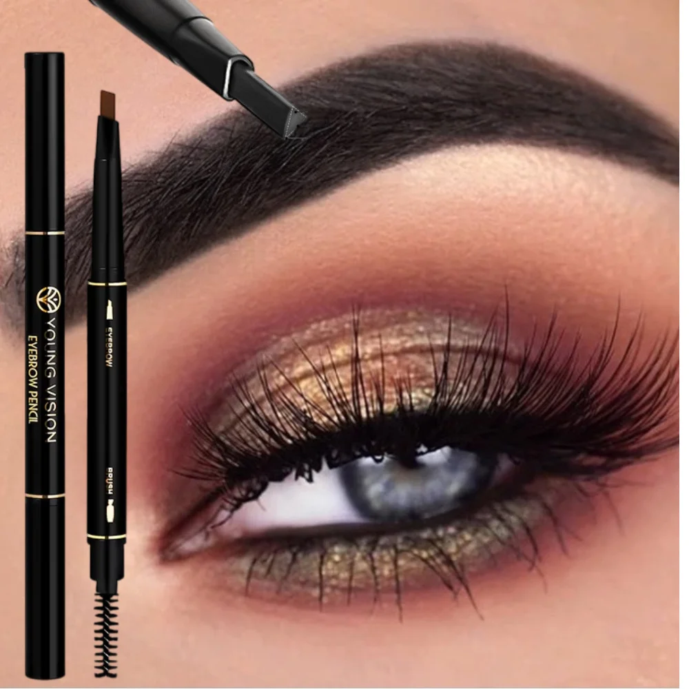 YOUNG VISION Five-Color Spiral Eyebrow Brush & Pencil Dual-Ended Twist-Up Waterproof Smudge-Proof Triangular Eyebrow Pencil