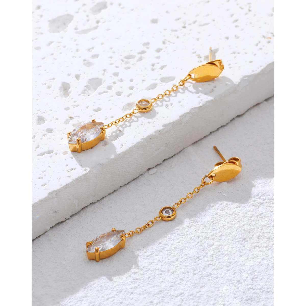 YACHAN Trendy Zircon Stainless Steel Drop Earrings for Women Luxury Exquisite Chic Dangle Earring Charming Jewelry