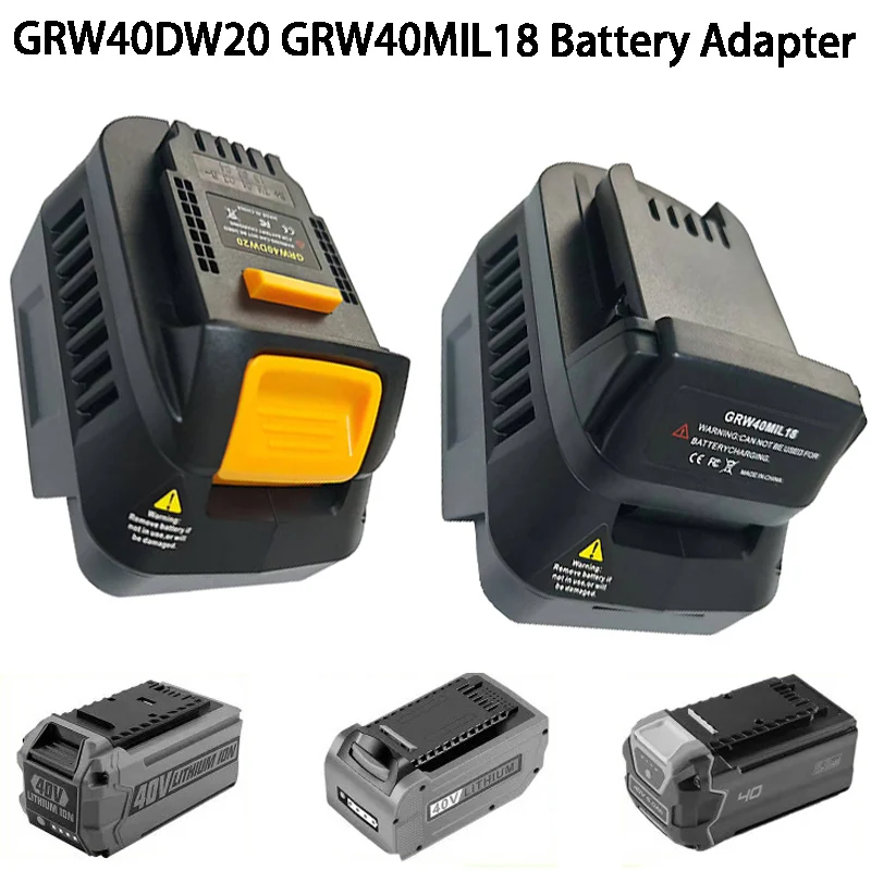 

For Greenworks 40V Batteries GRW40DW20 GRW40MIL18 Battery Adapter Converting To for Dewalt/Milwaukee 18/20V Cordless Power Tool