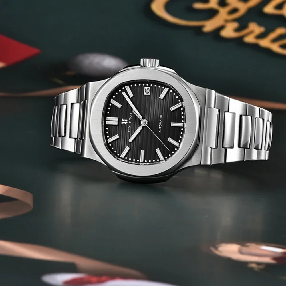 CORGEUT NH35 41mm Titanium BEZEL Steel Men\'s Watch Sapphire Glass Automatic Mechanical Waterproof Date Watch for Man Reloj