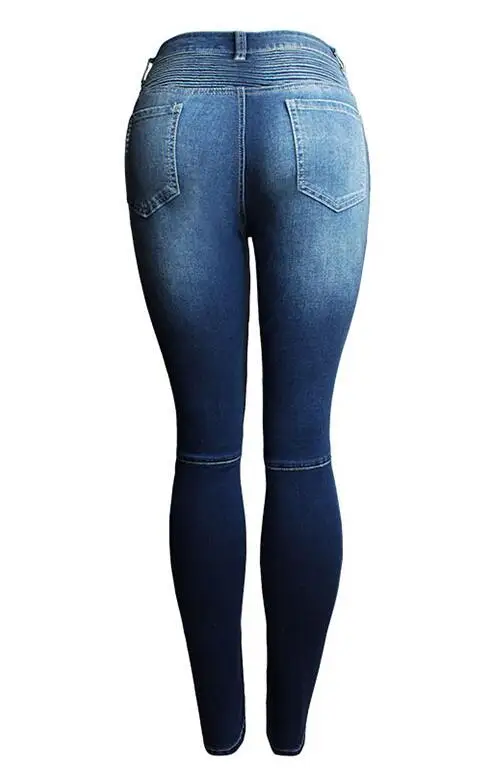 Imagem -06 - Jeans Plissado com Zíper Múltiplo de Motocicleta com Furos Calça Lápis Magro Feminina Cintura Elástica Estilo Jeans