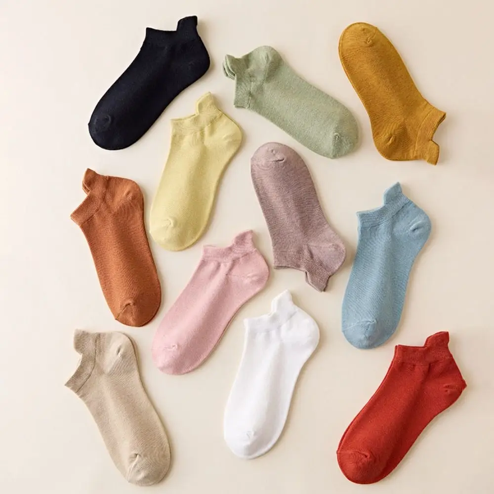 10Pairs Casual Candy Color Invisible Boat Socks Harajuku Breathable Mesh Short Socks Casual Korean Style Ear Lifting Socks Daily