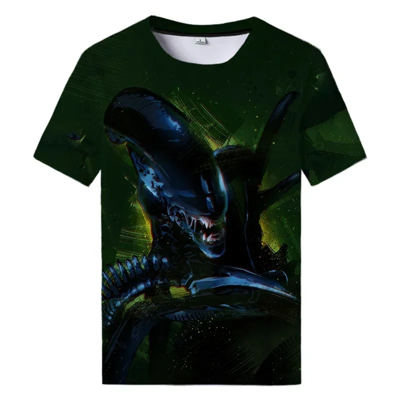 2024 Summer New Alien Art 3D Printed T-shirt Male Female Casual Sports Crewneck Horror Alien Movie Printed Harajuku Top Shirt