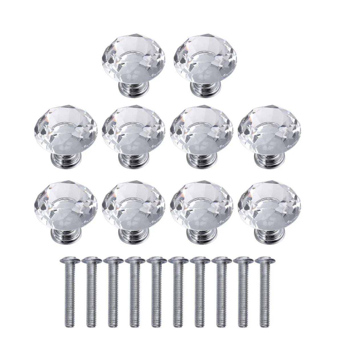 10Pcs Shiny Crystal Pull Handles Diamond Acrylic Glass Knobs Zinc Alloy Drawer Cabinet Wardrobe Hardware with Screws Home Decor