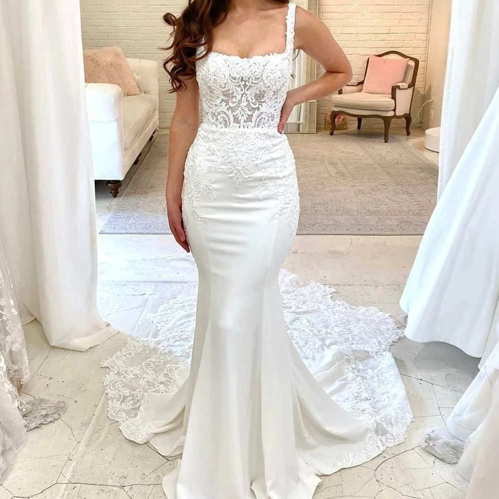 Simple White Wedding Dress for Women Mermaid Pleats High Slit Backless Sexy Bride Bridal Gowns Vestido De Novia Robe Mariee