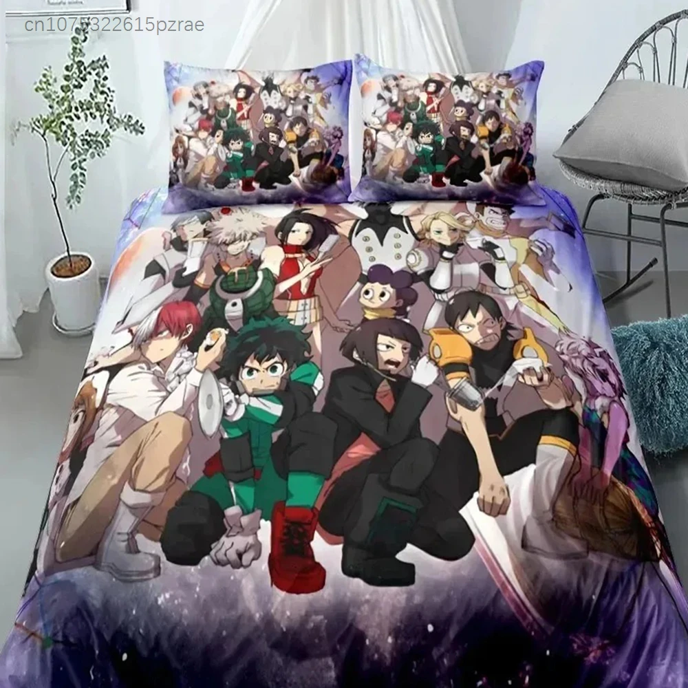 Cartoon My Hero Academia Duvet Cover Pillowcase Bedding Set Adult Boys Girls Bedroom Decoration Children Single Double Size