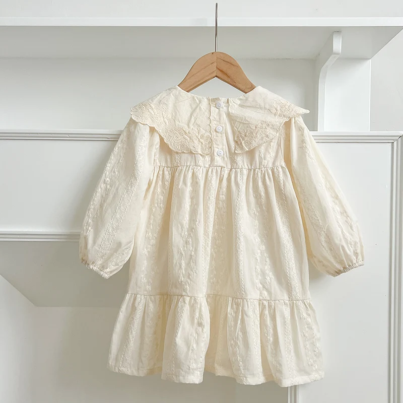 1-6Yrs Toddler Outfit Autumn Baby Girls Dress Flower Embroidery Dress Ruffled Collar Infant Girls Cotton Kids Princess Dresses