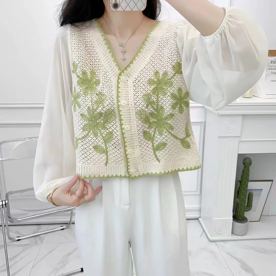 

Chiffon Long Sleeve Button Up Knitted Blouse Women Summer Autumn New Girls Young Style Embroidery Kawaii Tops Cheap Wholesale