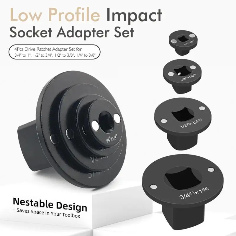 

Impact Driver Socket Adapter Set - 3/4" to 1", 1/2" to 3/4", 3/8" to 1/4" Low-Profile Reducers | For Wrenches & Hand Tools