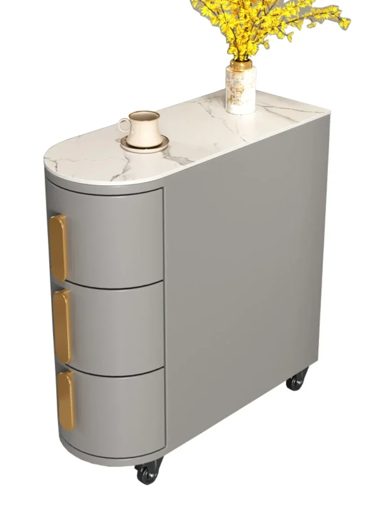 Simple bedside table, modern bedroom, narrow side cabinet, movable small-sized rock locker with wheels, bedside table