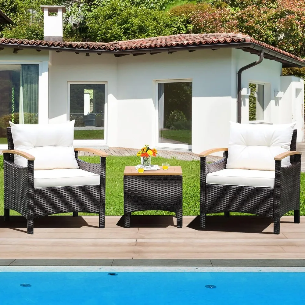 Stück Terrassenmöbel-Set, Rattan-Sofagarnitur für den Außenbereich mit Couchtisch, Terrassen-Gesprächsset mit abnehmbarem Kissen