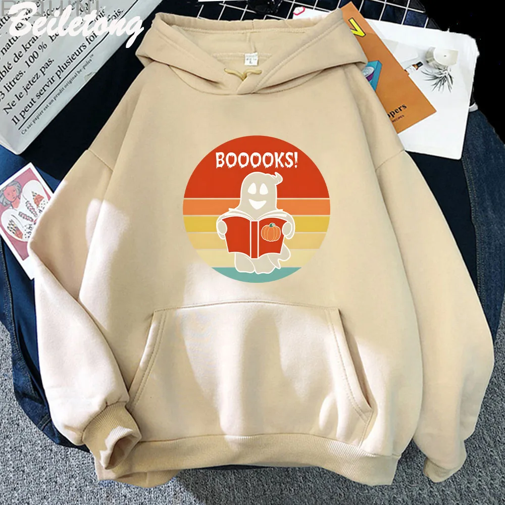 

Happy Halloween Ghost Reading Scary Book Hoodies Man Woman Winter Warm Streetwear Manga Pullovers Long Sleeve Sportswear Tops