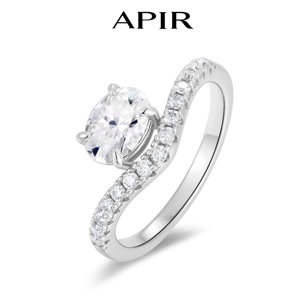 

APIR 925 Sterling Silver Moissanite Engagement Ring for Women Oval Cut Twisted Band Lab Diamond Rings Fine Jewelry Wedding Gift