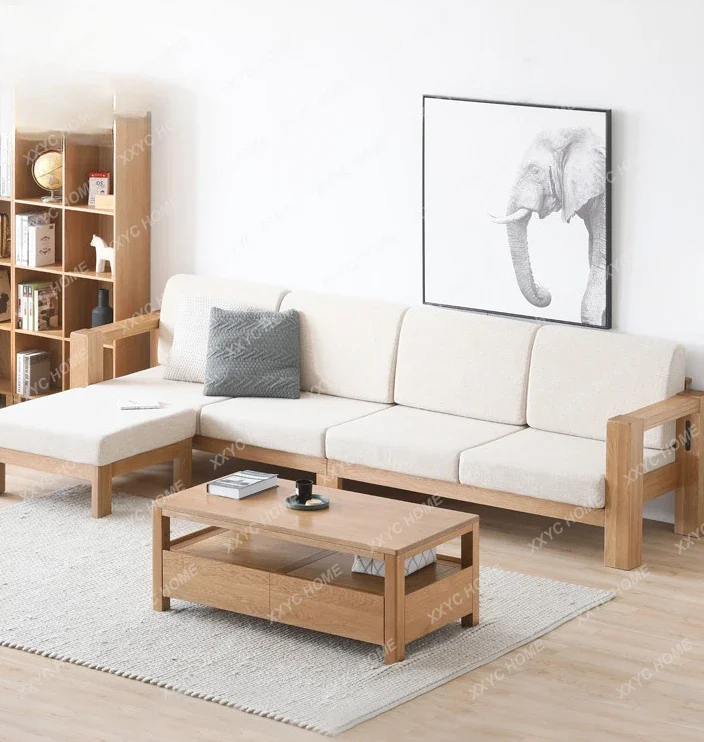 

Nordic Solid Wood Sofa Combination Modern Minimalist Small Apartment Living Room Oak Sofa A4062