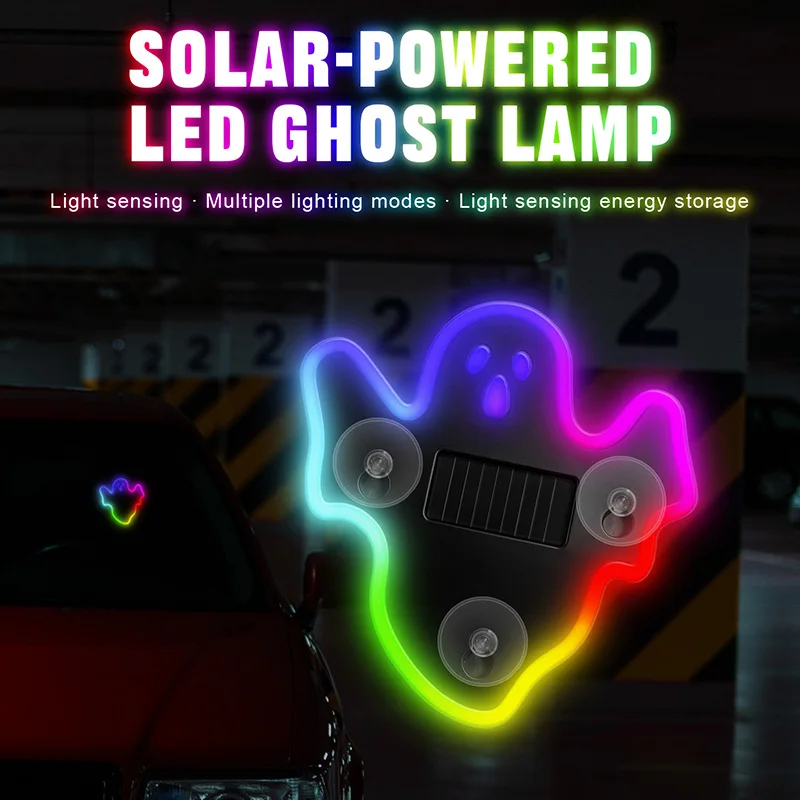 New Ghost-shaped Solar Power Atmosphere Light Fit Halloween Car Interior LED Ambient Light Universal Fun Decoration Lighting