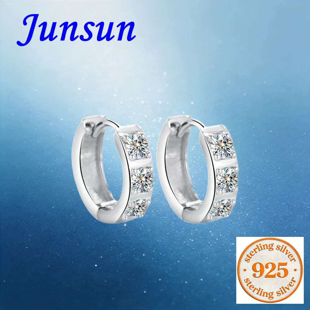 

Серьги-кольца Junsun с муассанитом для женщин, серебро 925 пробы, с сертификатом, изысканные ювелирные изделия для жены, девушки