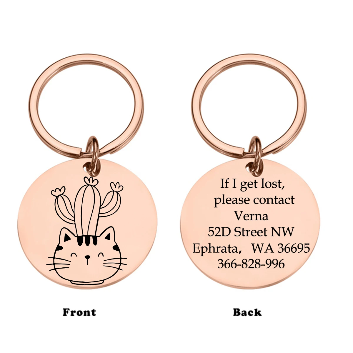1pc Lovely Cats and cacti Custom address Customized Cat Tags Cat Tags Engraved Personal Engraved Pet Necklace Chized Pet ID Tag