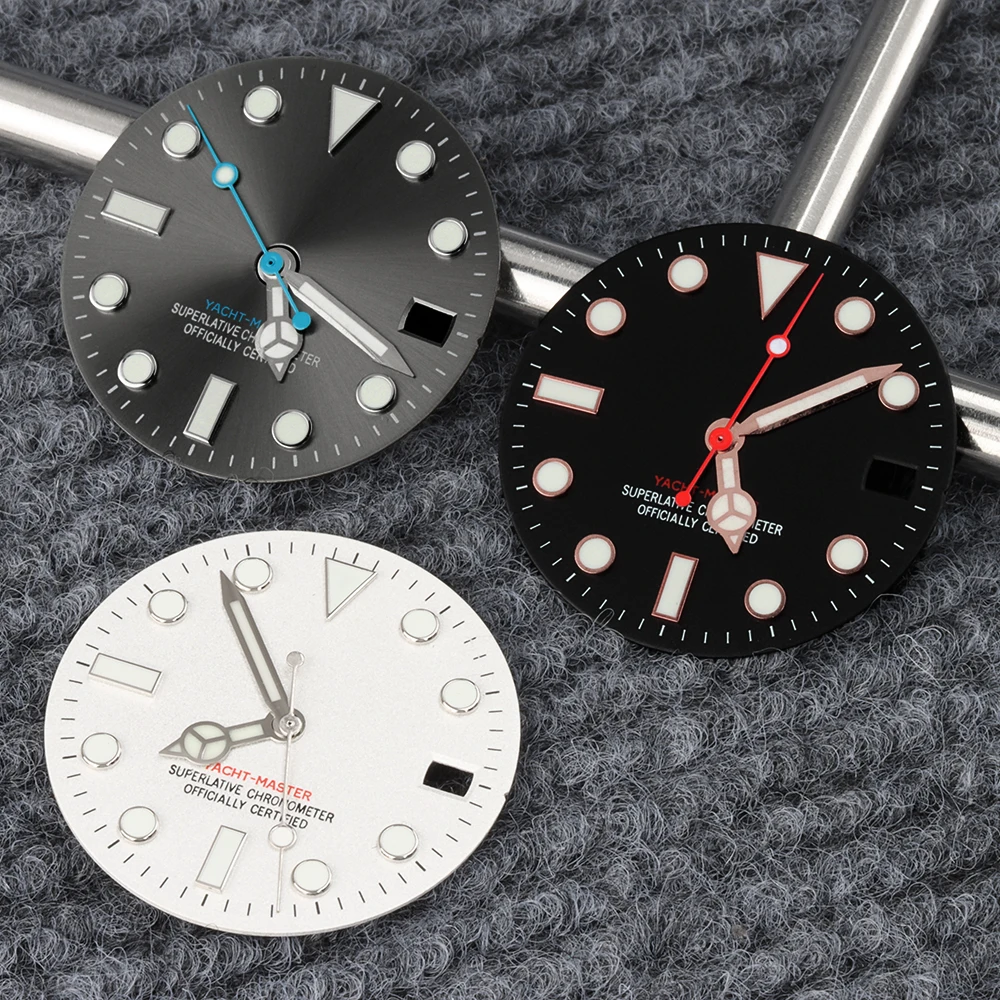 Gray/Black/White NH35 Dial Hands Green Luminous For Yacht-Master NH35 Dial Watch Accessories Fit NH35 NH36 Automatic Movement