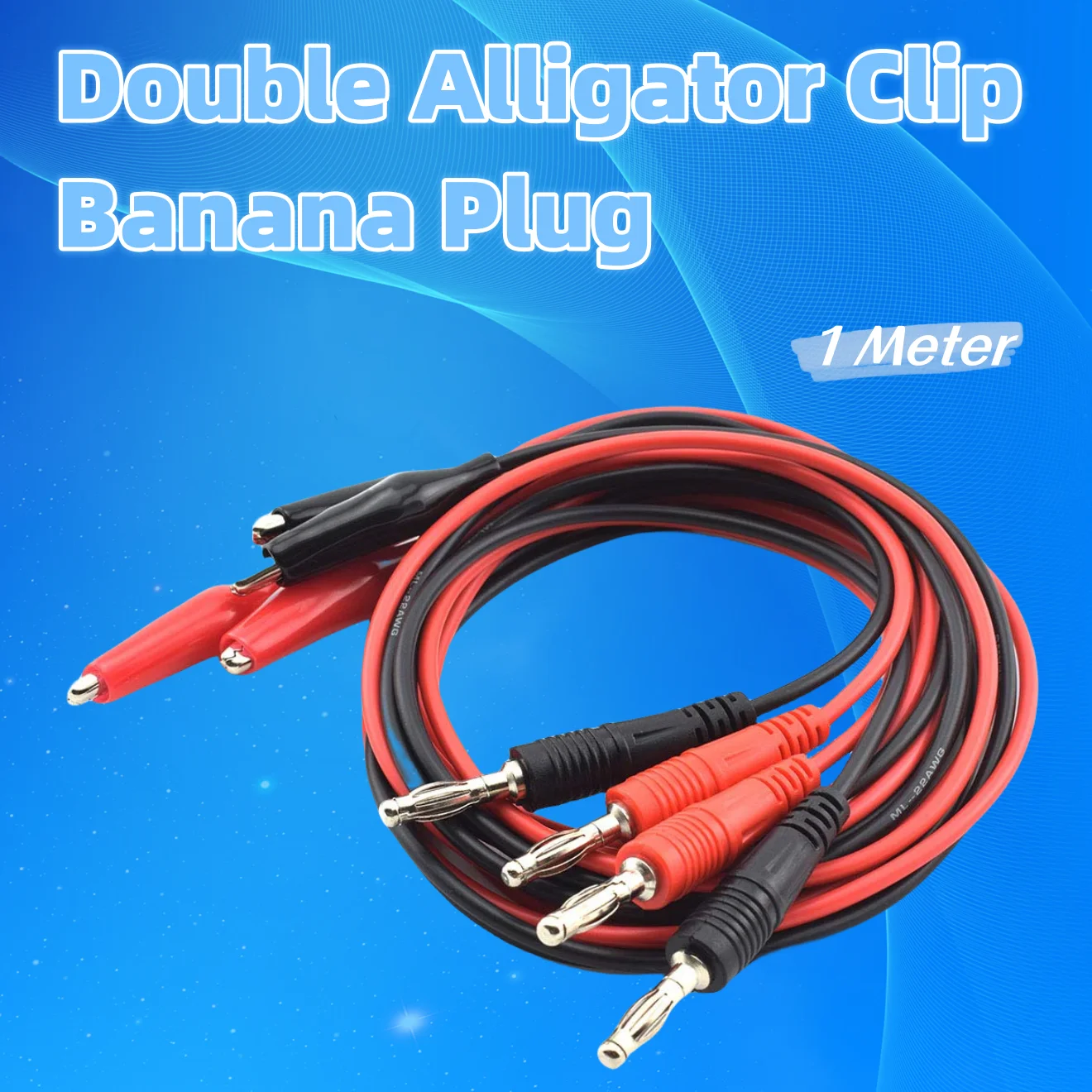 Wholesale 1Pcs 4MM Dual Alligator Clip to Banana Connector Oscilloscope Test Probe Cable 1M 3FT Red Black