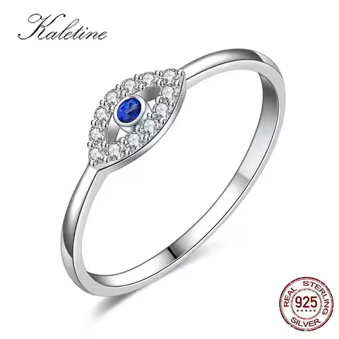 Kaletine 925 Sterling Silver Evil Eye Rings For Women Good Luck Blue Stone CZ Luxury Brand Ring Turkey Wedding Jewelry KLTR156
