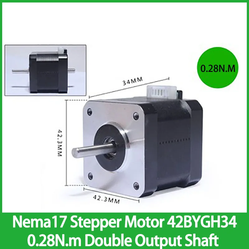 Nema 17 Stepper Motor 42BYGH34 Torque 0.28N.m Double Output Shaft Diameter 5mm Motor Step Angle 1.8°