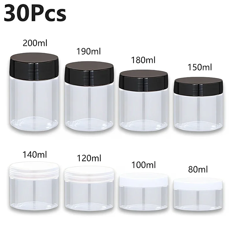 

30Pcs 80-200ml Plastic Clear Jars With Screw Lid PET Round Eye Cream Containers Refillable Makeup Bottles Travel Accessories