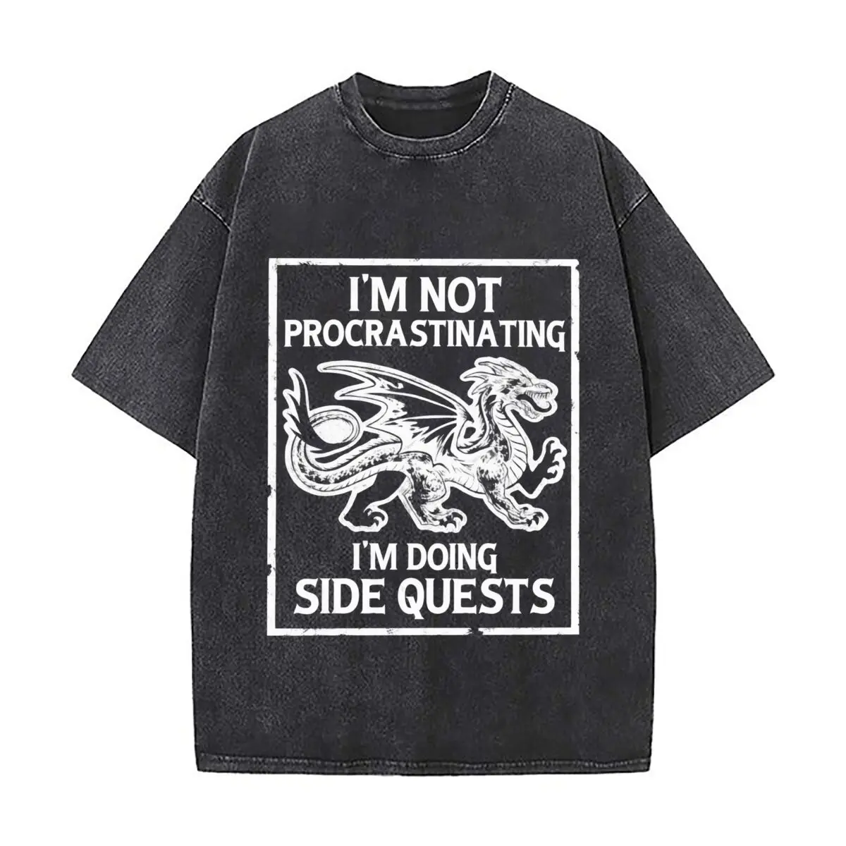 Im Not Procrastinating Dragon Im Doing Side Quests Vintage Distressed Loose Streetwear Tops for Campus Days