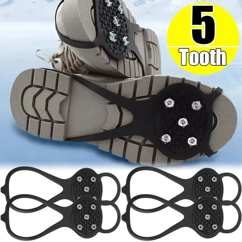 Unisex Men 5 Teeth Ice Gripper for Shoes Crampons Ice Gripper Spike Grips Cleats for Snow Studs Non-Slip Climbing Hiking Covers