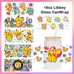 Cute Cartoon Pokemon Pikachu UV DTF Transfer Glass Sticker Waterproof Transfers Decals For 16oz Glass Cup Wrap Stickers