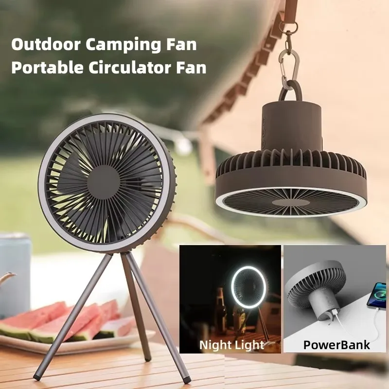 Portable Camping Fan with Tripod 10000mAh Rechargeable Desktop Electric Air Circulator Wireless Ceiling Fan with LED Light Power