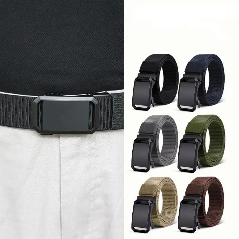 Mens Nylon Belt With Adjustable Automatic Buckle Breathable Weave: For Work Hiking Camping Outdoor