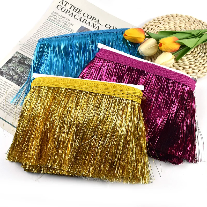 2/5/10M 10cm Gold Metallic Thread Tassel Trim Clothes Dress Fringes Tassels Lace Trimming Curtain Decoration DIY Accessories